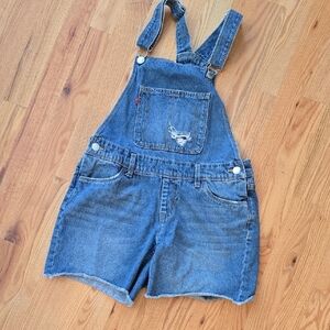 Levi's Distressed Blue Denim Short Overalls for Kids